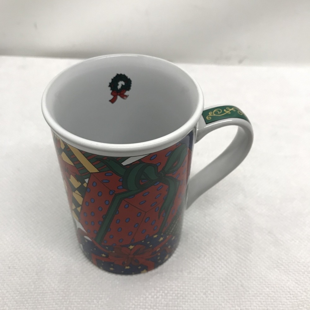 Colorful Presents Funnel Wide Rim Coffee Mug HOLIDAY LIMITED EDITION 1995 VINTAG